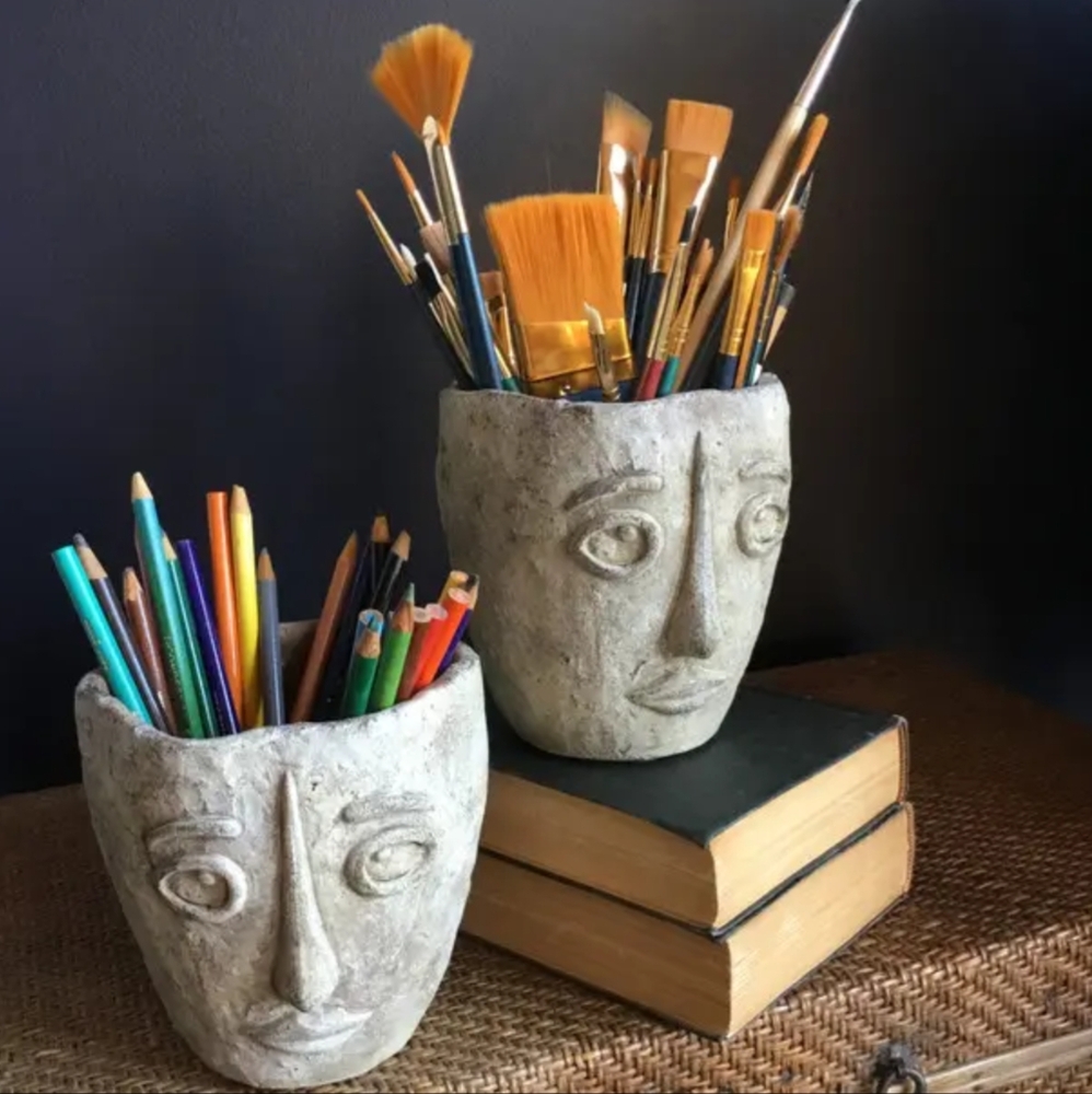 NWT Cement Grey Picasso Head Vase
